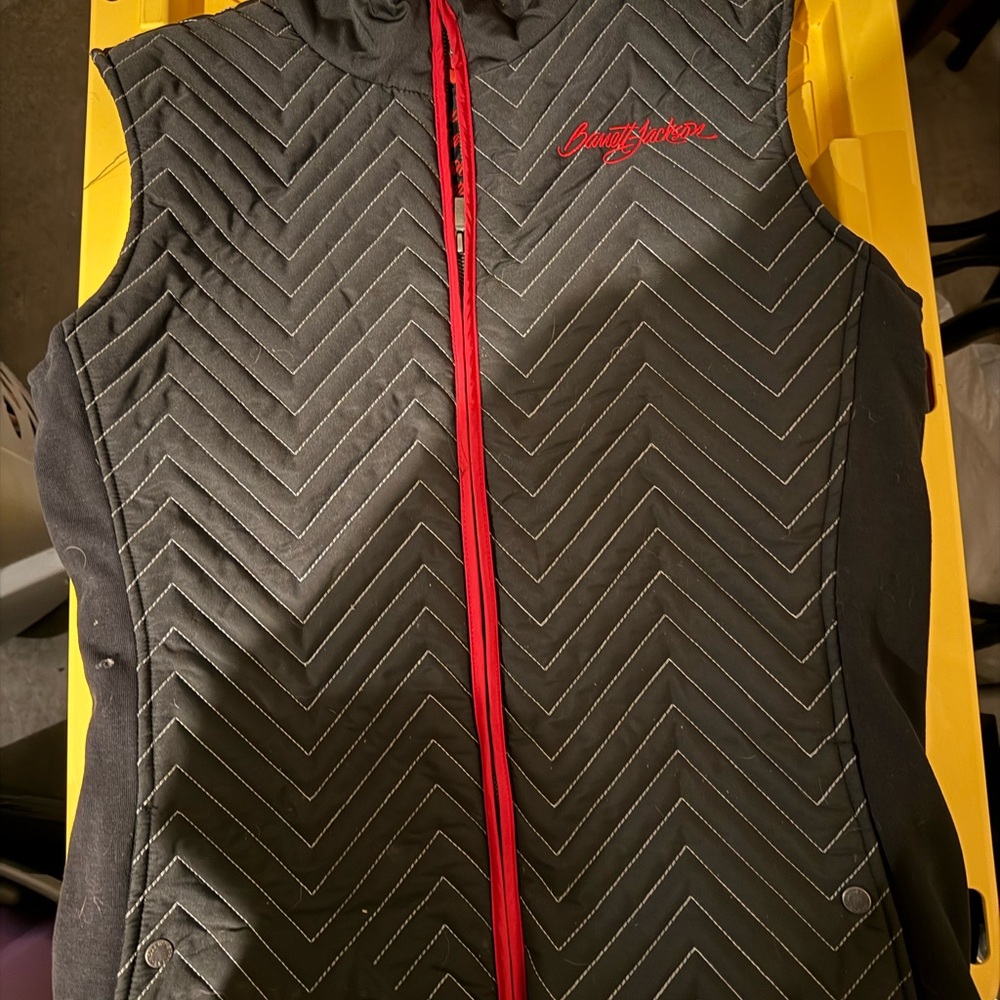Quilted Black Vest with Red Trim - Women's Sleeveless Coat